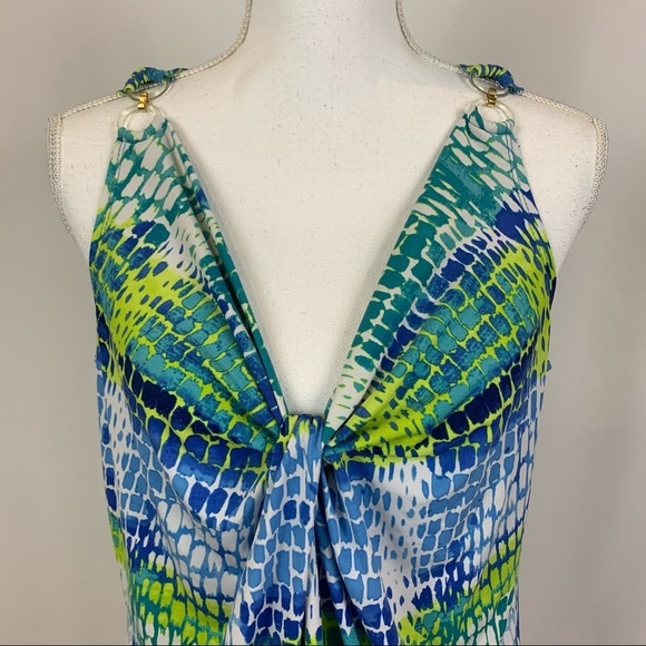 Michael Kors Twist Front Blue Green Pattern Top Size Large - Picture 2 of 7